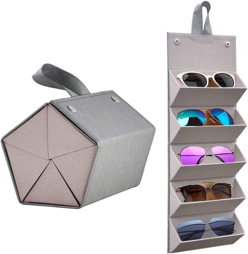 Kenpal Sunglasses Storage Organizer Holder Foldable Travel Case with 5 Slot Compartments for Multiple Glasses - Image 1